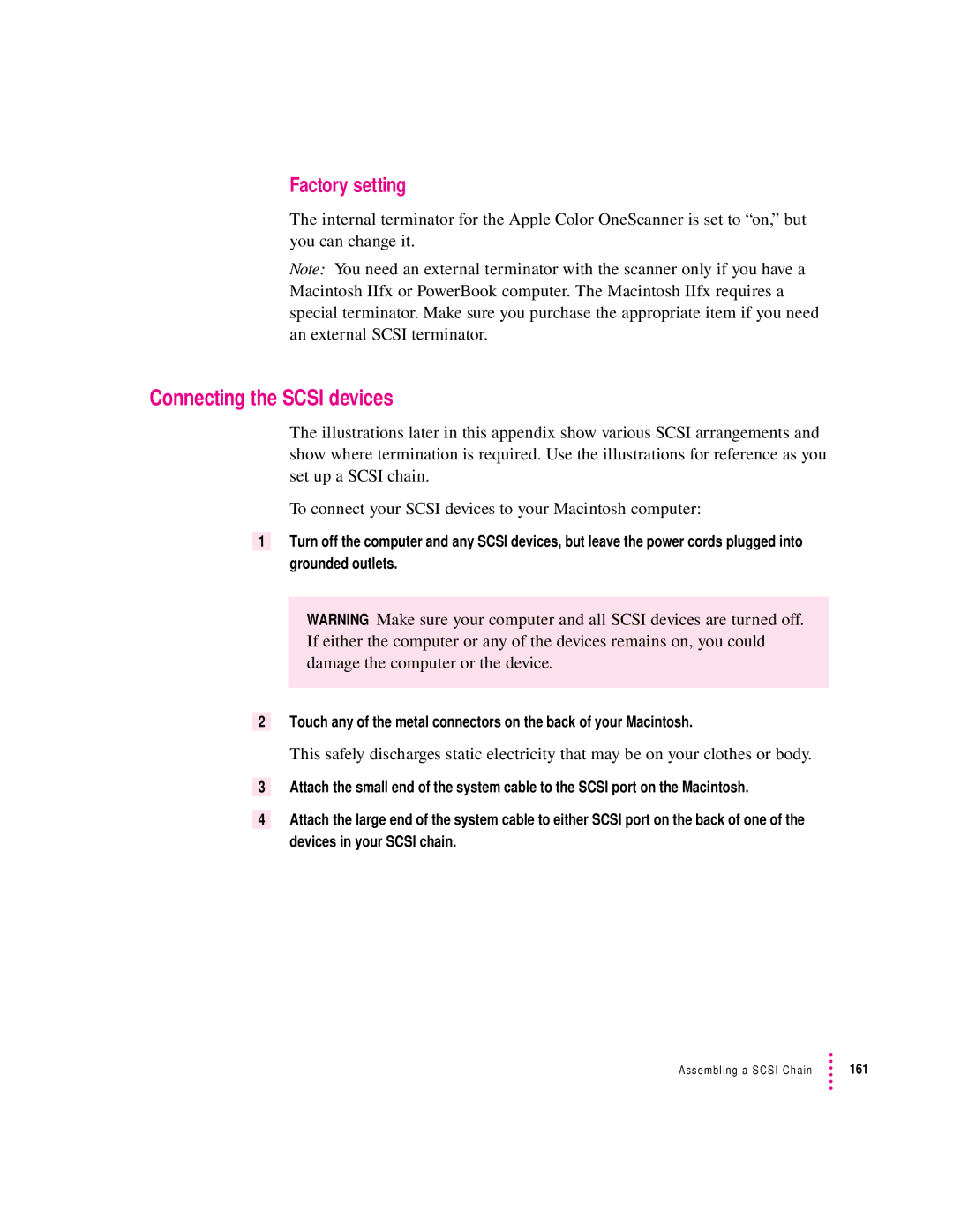 Apple 1230, 627 user manual Connecting the Scsi devices 