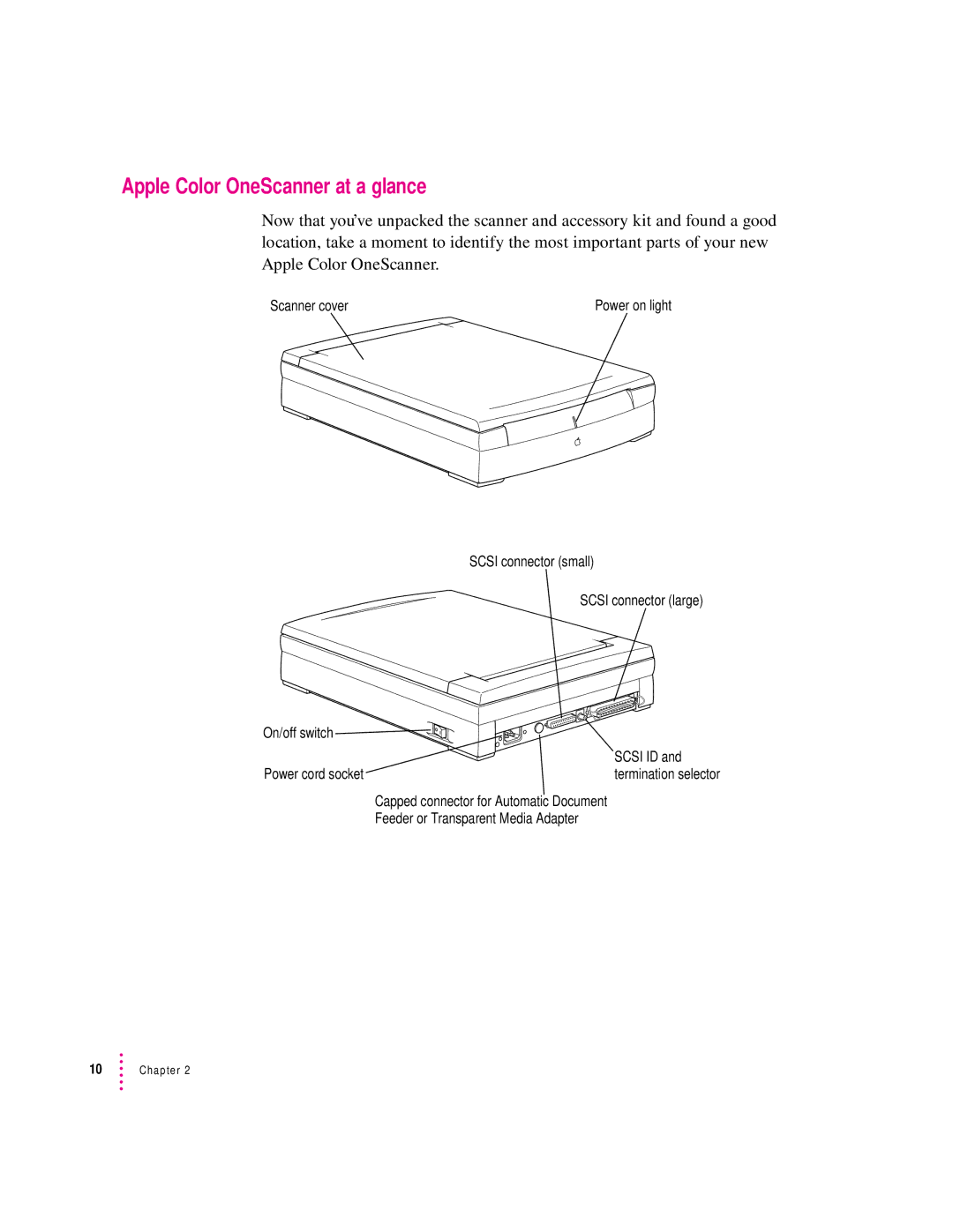 Apple 627, 1230 user manual Apple Color OneScanner at a glance 