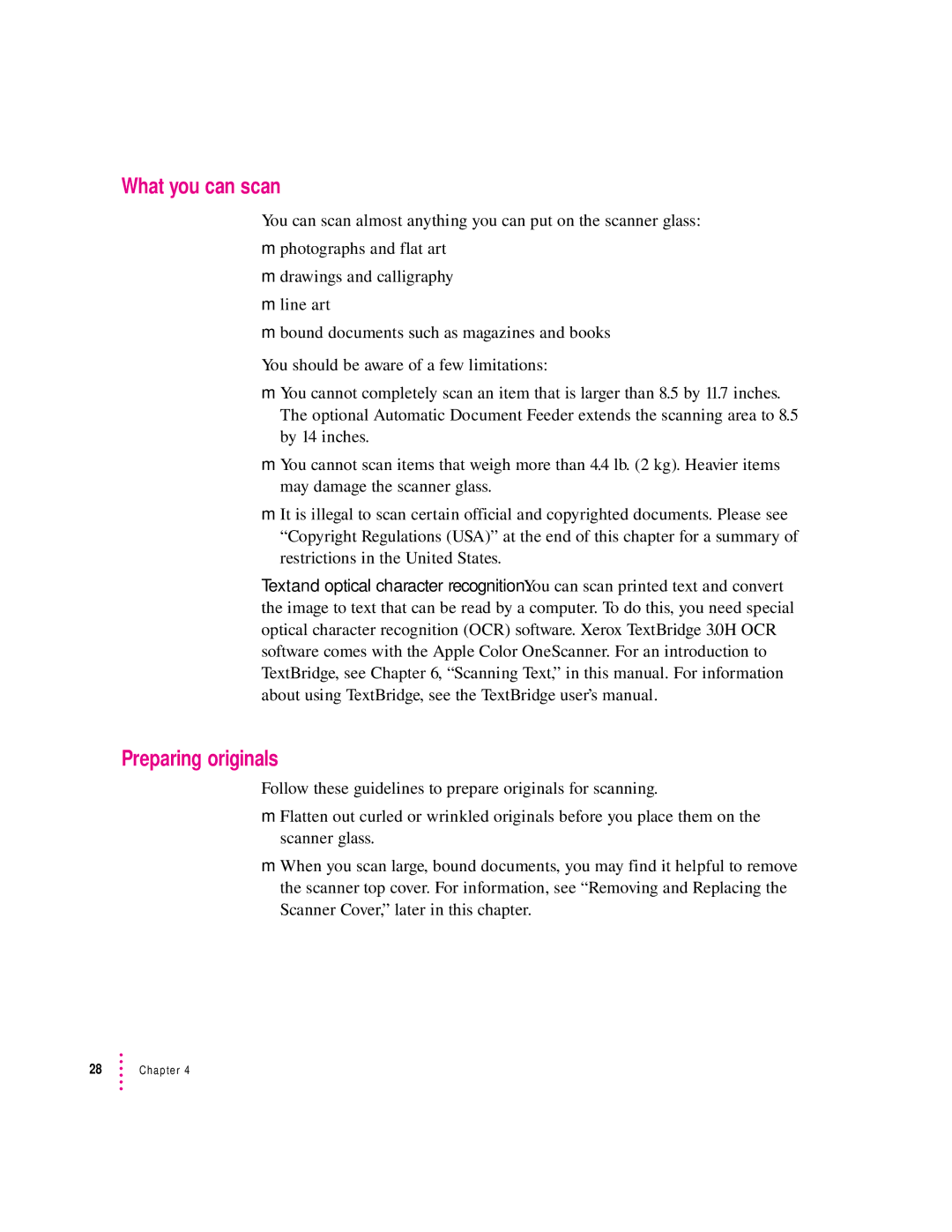 Apple 627, 1230 user manual What you can scan, Preparing originals 