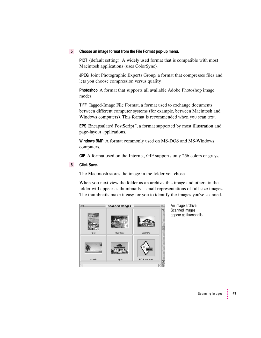 Apple 1230, 627 user manual Choose an image format from the File Format pop-up menu 