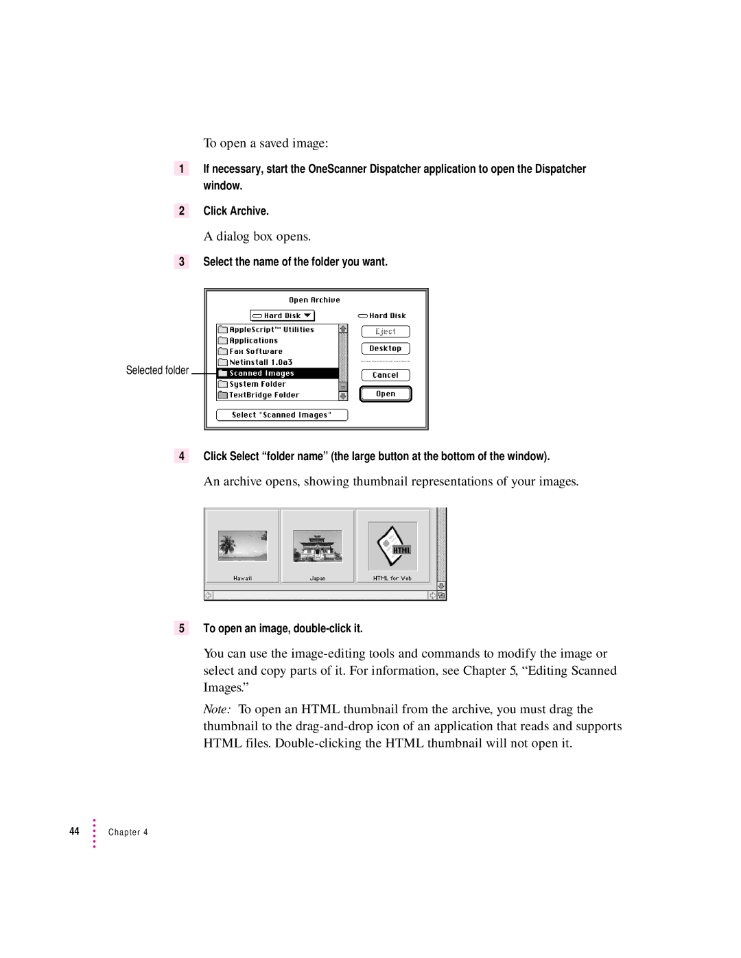 Apple 627, 1230 user manual To open a saved image, Dialog box opens 