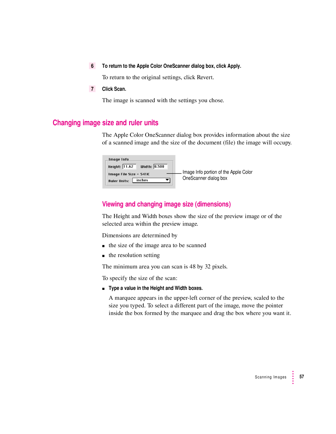 Apple 1230, 627 user manual Changing image size and ruler units, Viewing and changing image size dimensions 