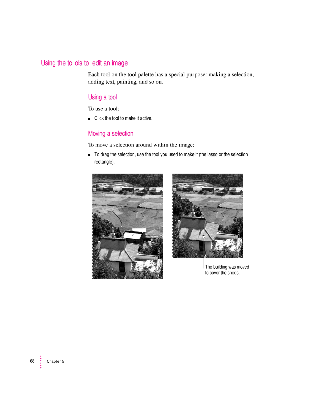 Apple 627, 1230 user manual Using the tools to edit an image, Using a tool, Moving a selection, To use a tool 