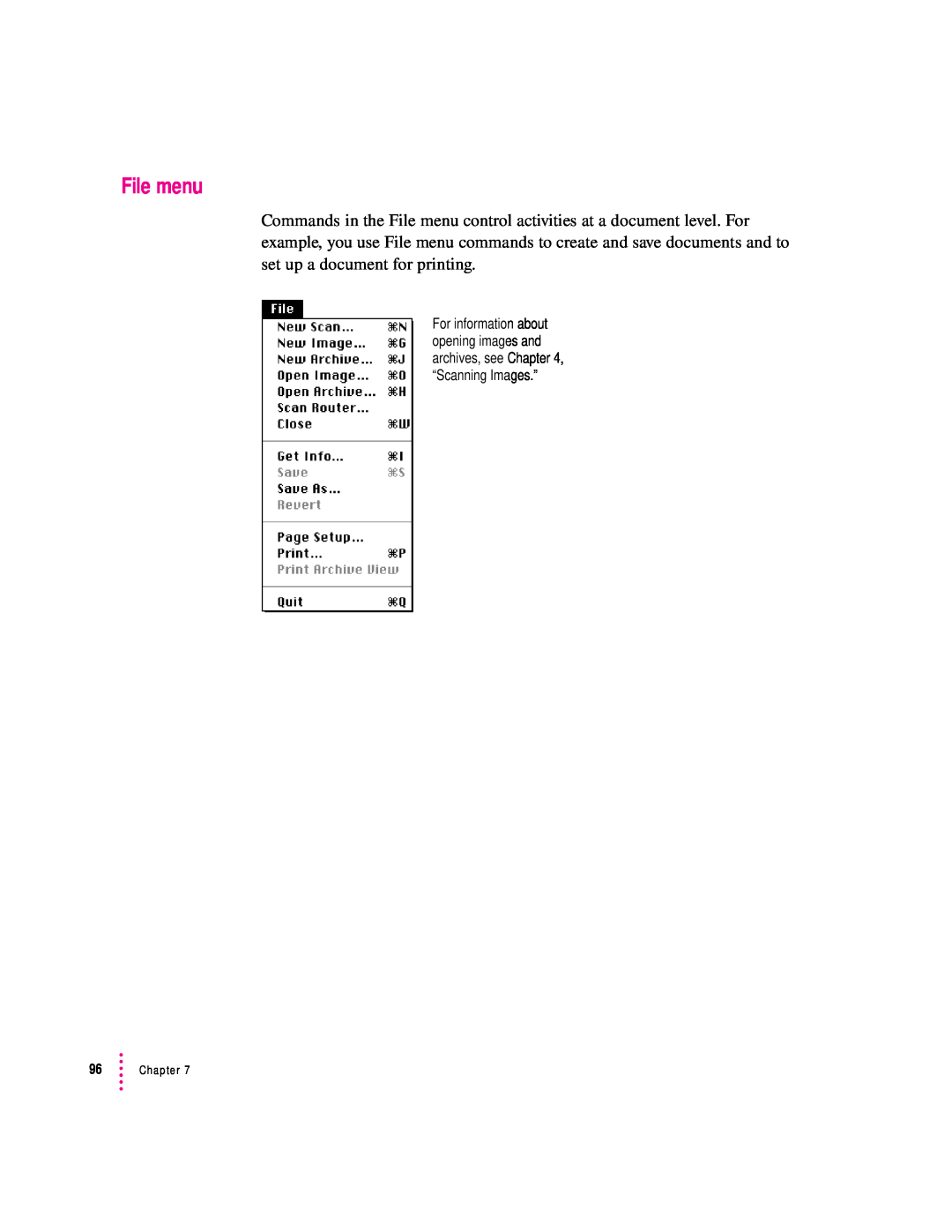 Apple 627, 1230 user manual File menu, Chapter 