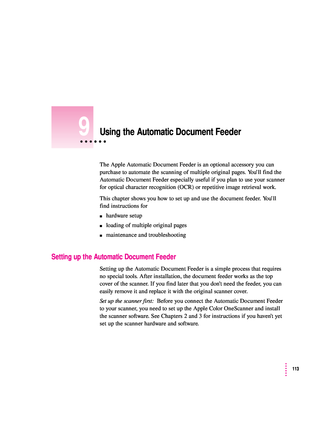 Apple 1230, 627 user manual Using the Automatic Document Feeder, Setting up the Automatic Document Feeder 