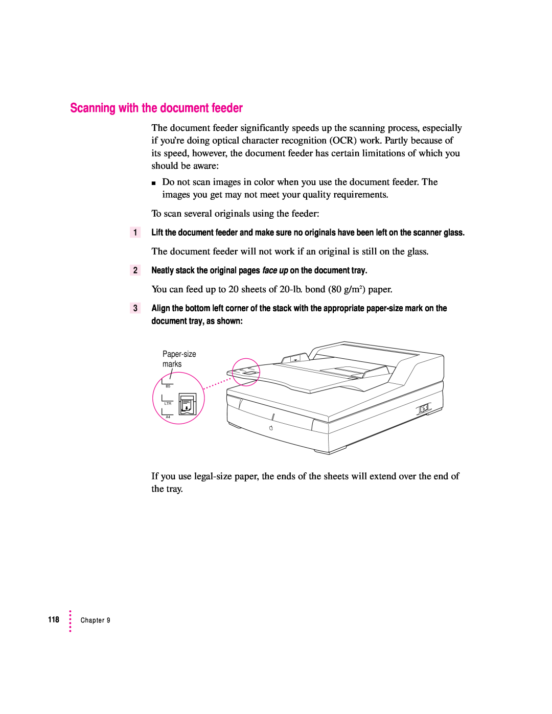 Apple 627, 1230 user manual Scanning with the document feeder 