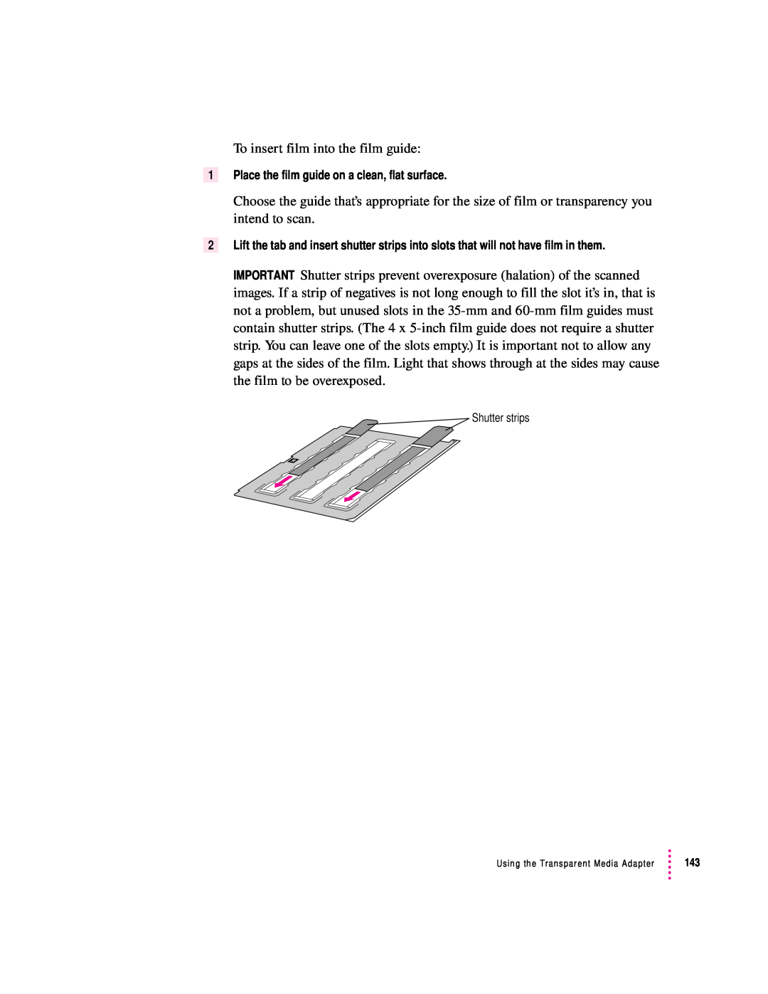 Apple 1230, 627 user manual To insert film into the film guide 