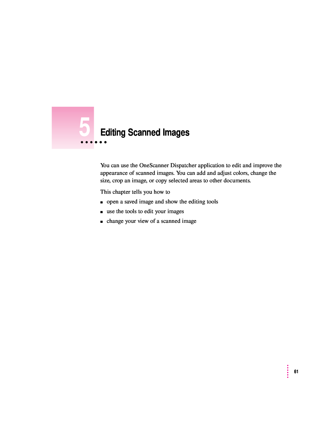 Apple 1230, 627 Editing Scanned Images, This chapter tells you how to, m open a saved image and show the editing tools 