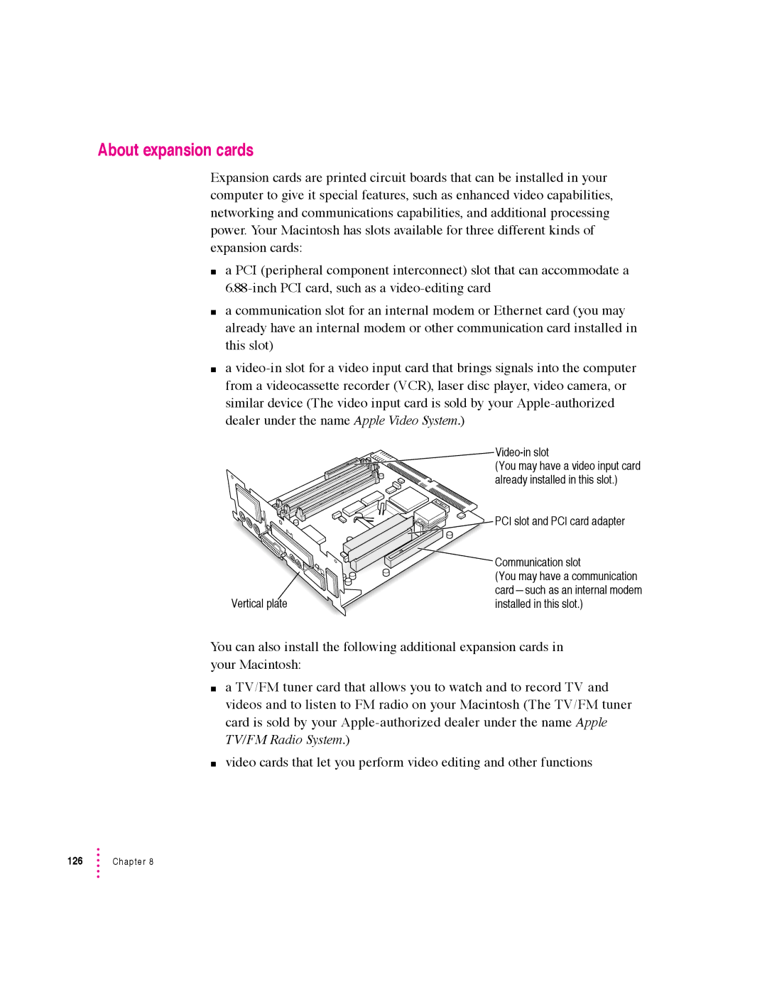 Apple 6360 manual About expansion cards, Video-in slot 