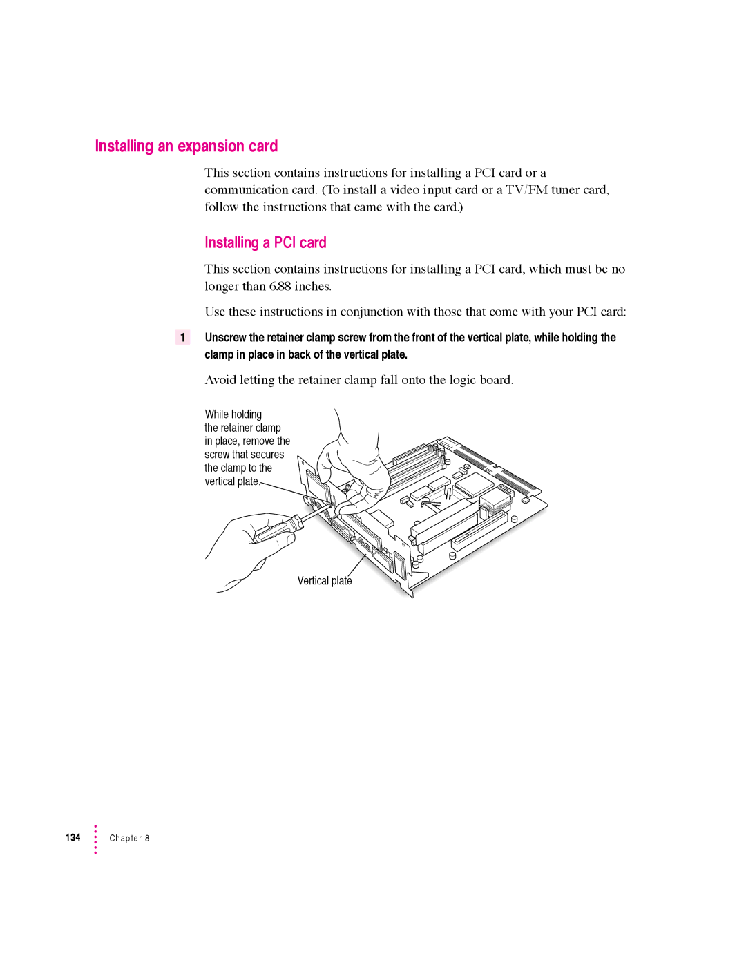 Apple 6360 manual Installing an expansion card, Installing a PCI card 