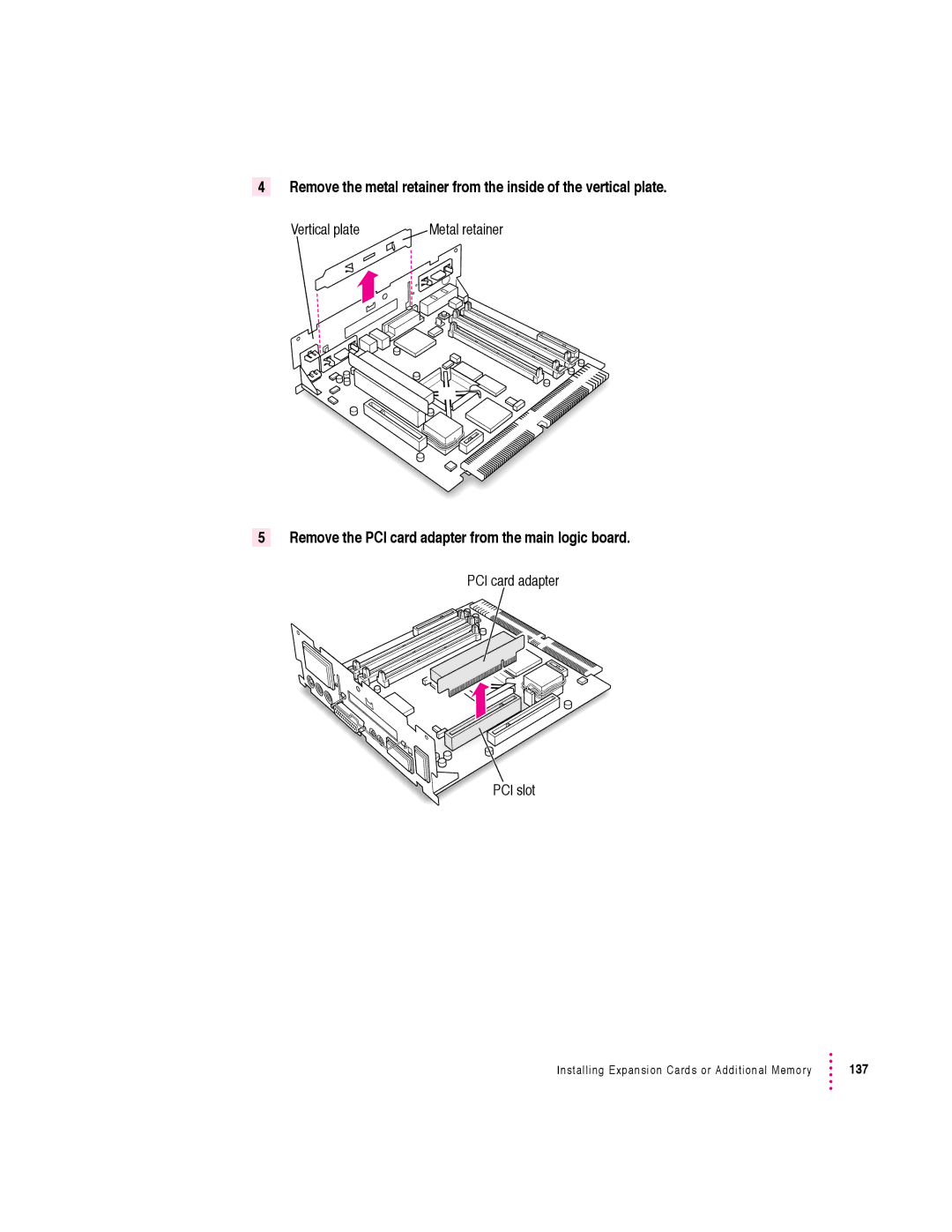 Apple 6360 manual Remove the PCI card adapter from the main logic board 