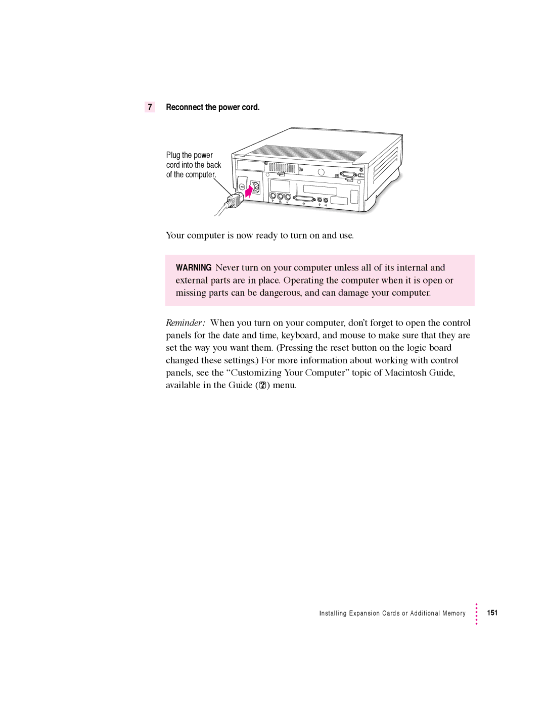 Apple 6360 manual Reconnect the power cord 