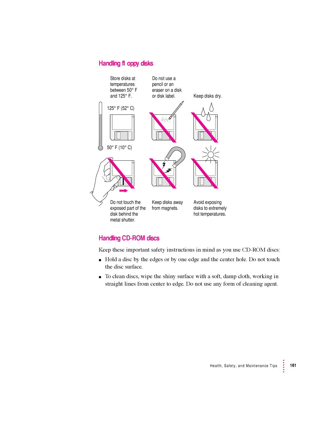 Apple 6360 manual Handling floppy disks, Handling CD-ROM discs 