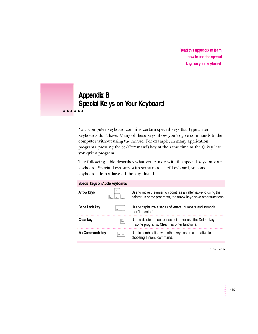 Apple 6360 manual Appendix B Special Keys on Your Keyboard 