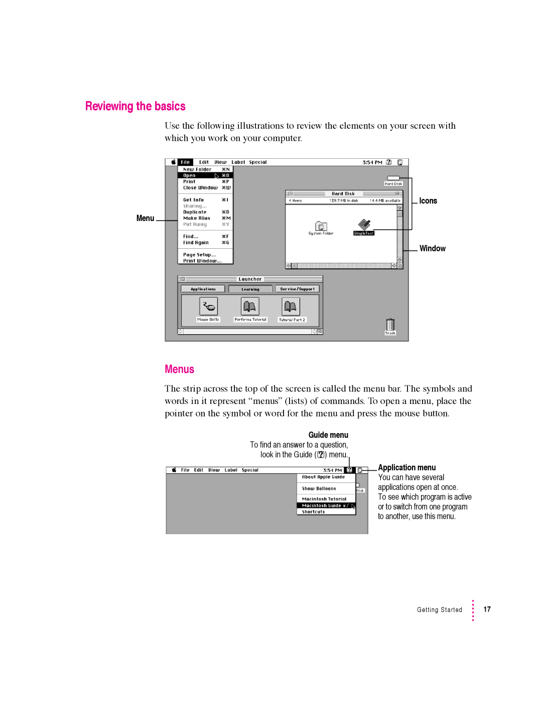 Apple 6360 manual Reviewing the basics, Menus 