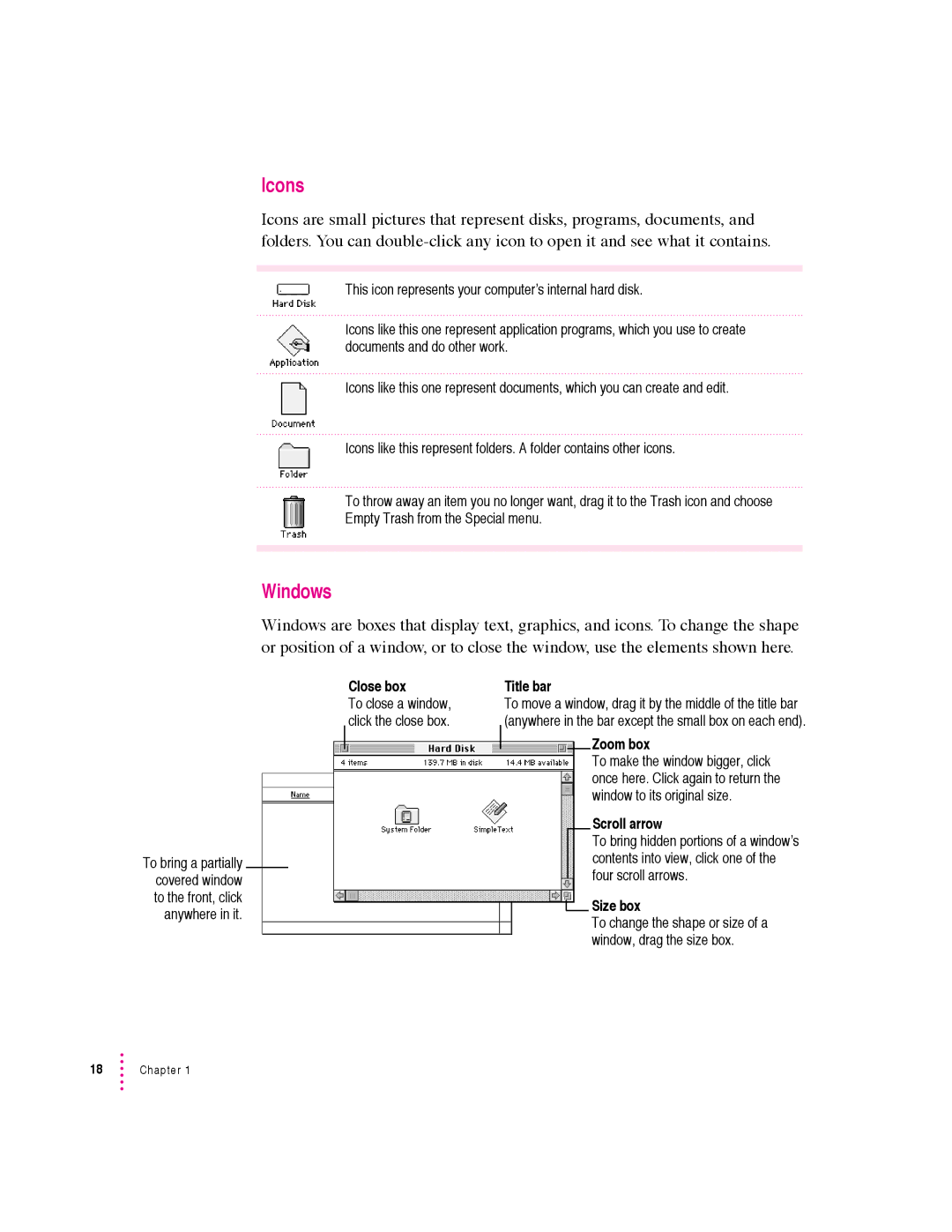 Apple 6360 manual Icons, Windows 