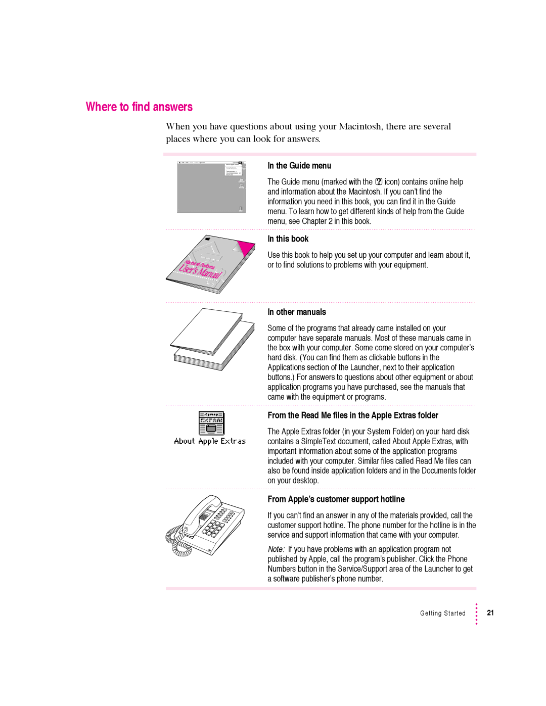 Apple 6360 manual Where to find answers, Guide menu 