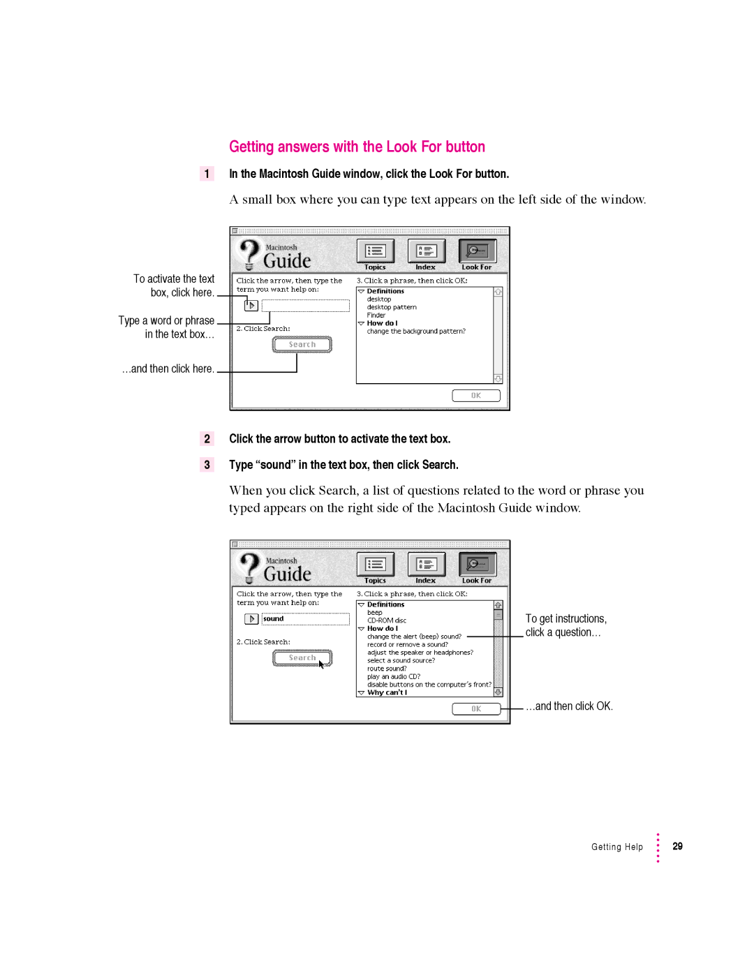 Apple 6360 manual Getting answers with the Look For button 