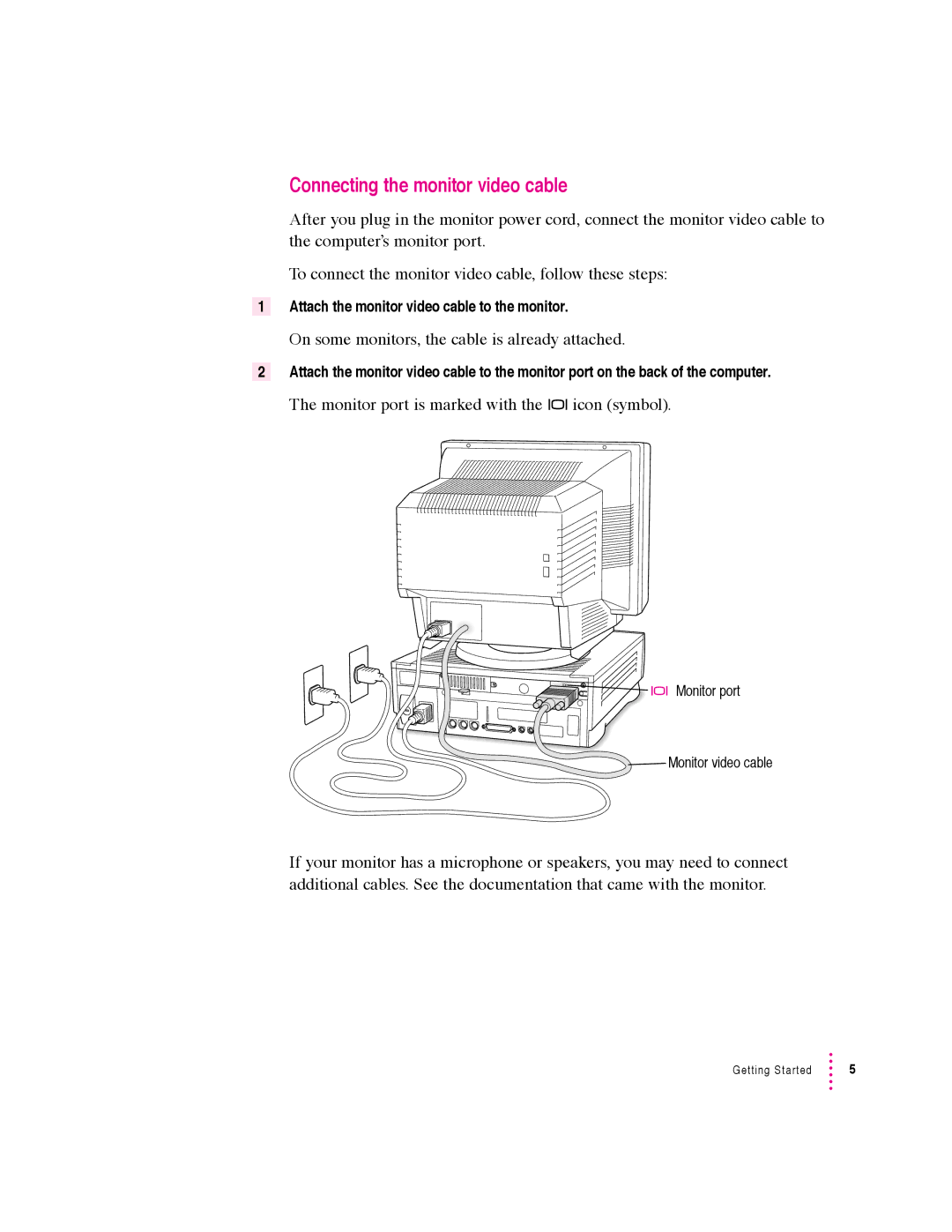 Apple 6360 manual Connecting the monitor video cable 