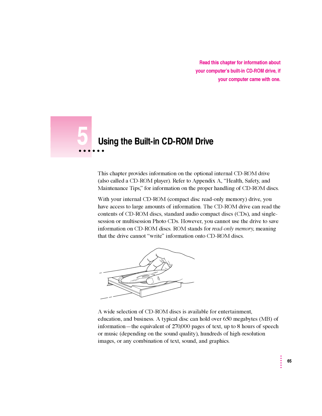 Apple 6360 manual Using the Built-in CD-ROM Drive 