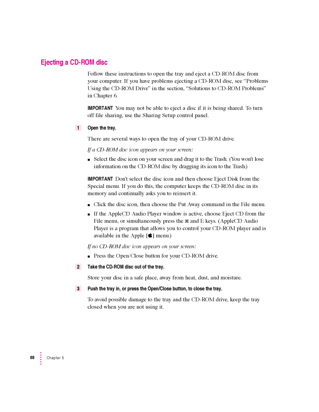 Apple 6360 manual Ejecting a CD-ROM disc, If a CD-ROM disc icon appears on your screen 