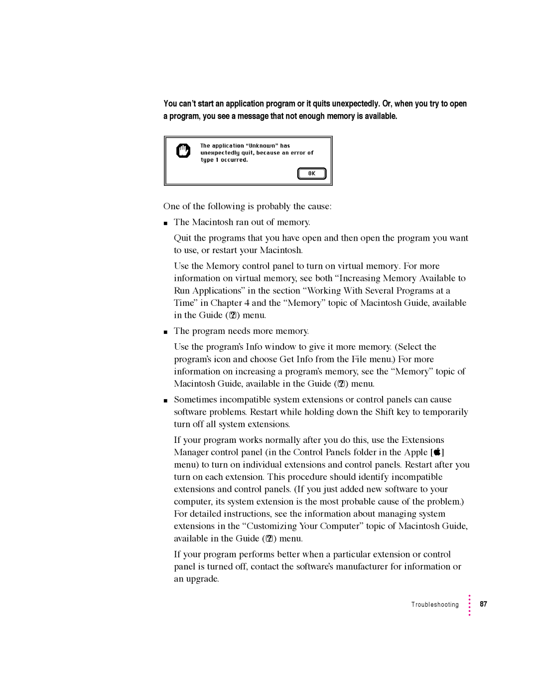 Apple 6360 manual Troubleshooting 