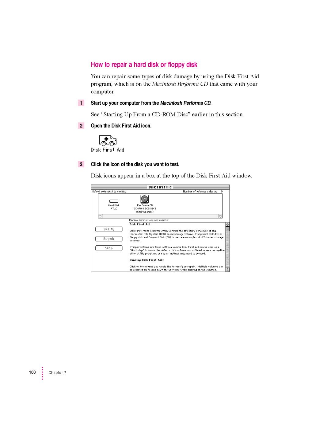 Apple 640 manual How to repair a hard disk or floppy disk 