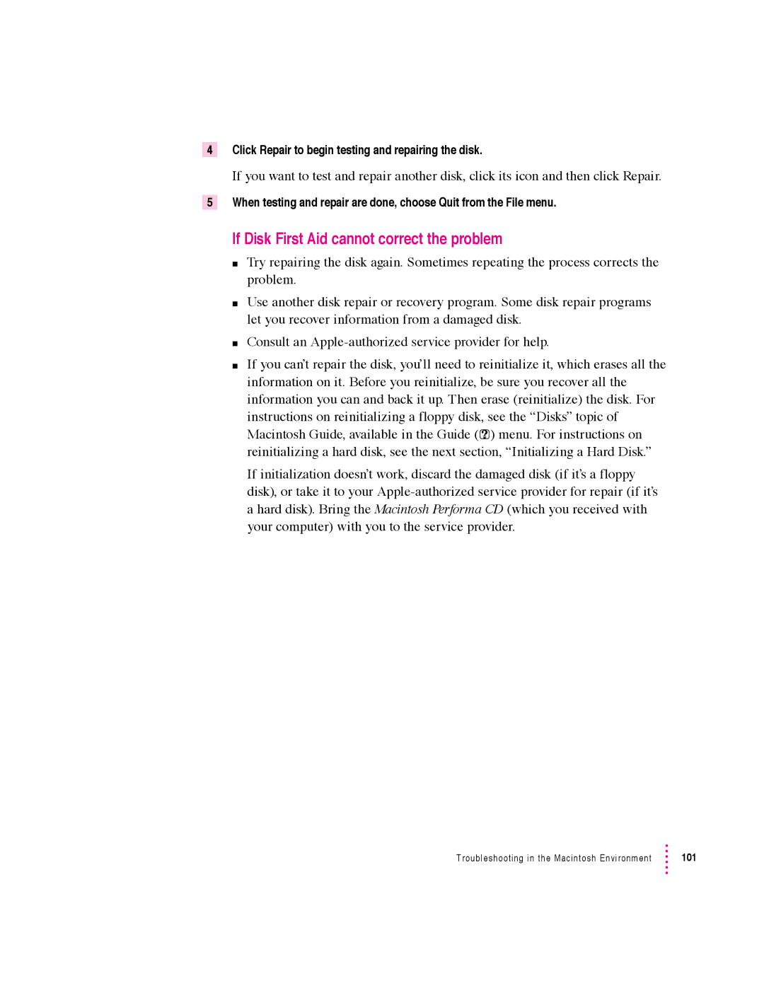 Apple 640 manual If Disk First Aid cannot correct the problem 