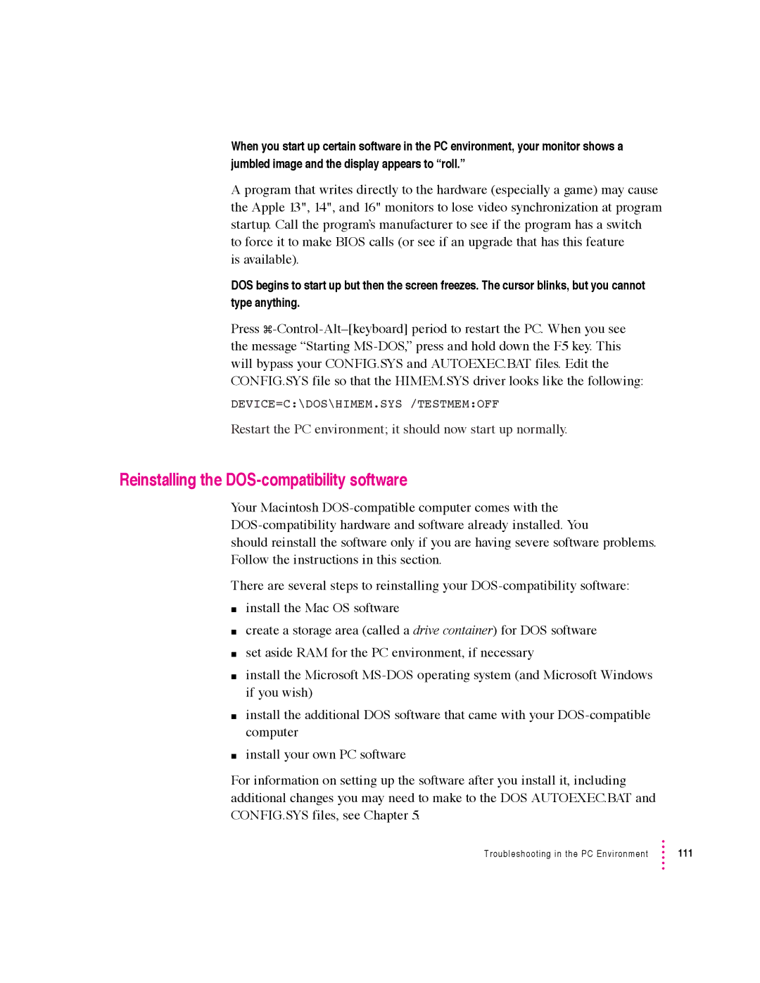 Apple 640 manual Reinstalling the DOS-compatibility software 