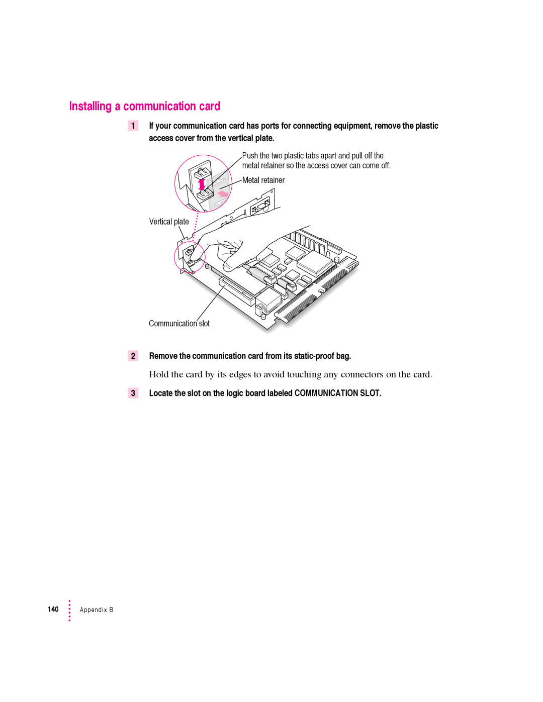 Apple 640 manual Installing a communication card 