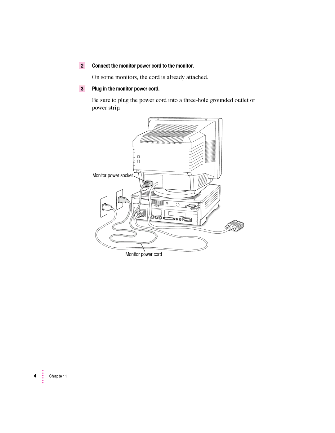 Apple 640 manual On some monitors, the cord is already attached 