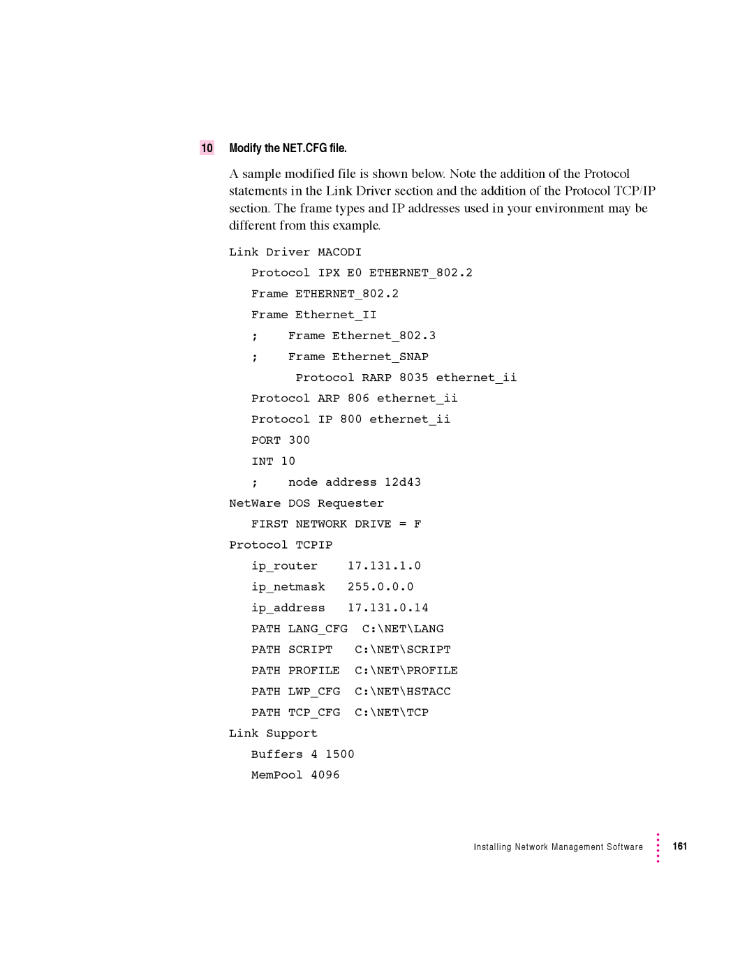 Apple 640 manual Modify the NET.CFG file 