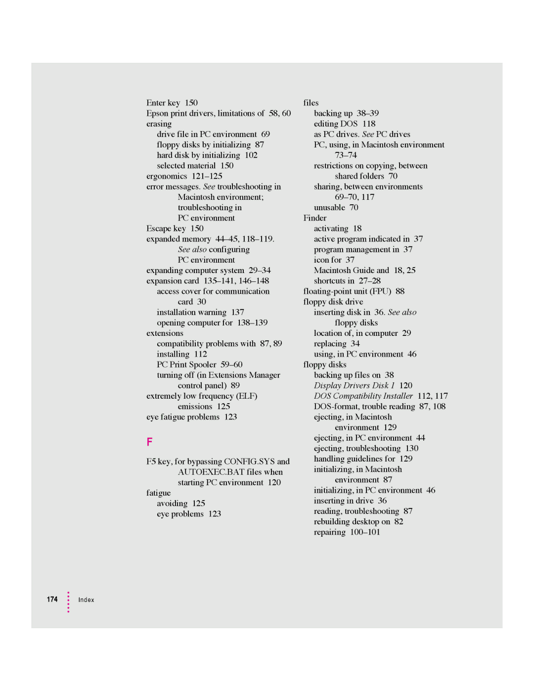 Apple 640 manual Index 