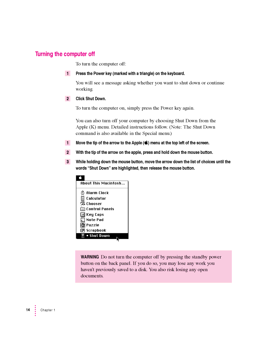 Apple 640 manual Turning the computer off, To turn the computer off 