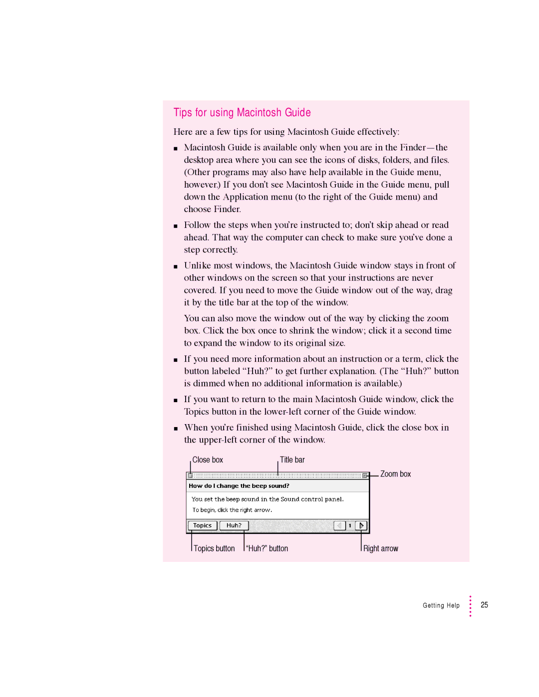 Apple 640 manual Tips for using Macintosh Guide 