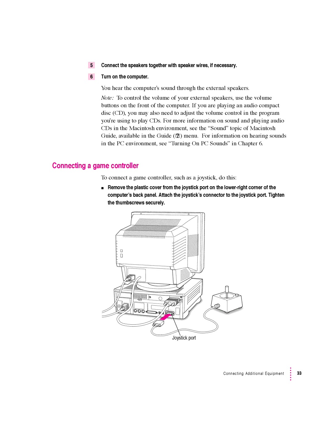 Apple 640 manual Connecting a game controller, To connect a game controller, such as a joystick, do this 