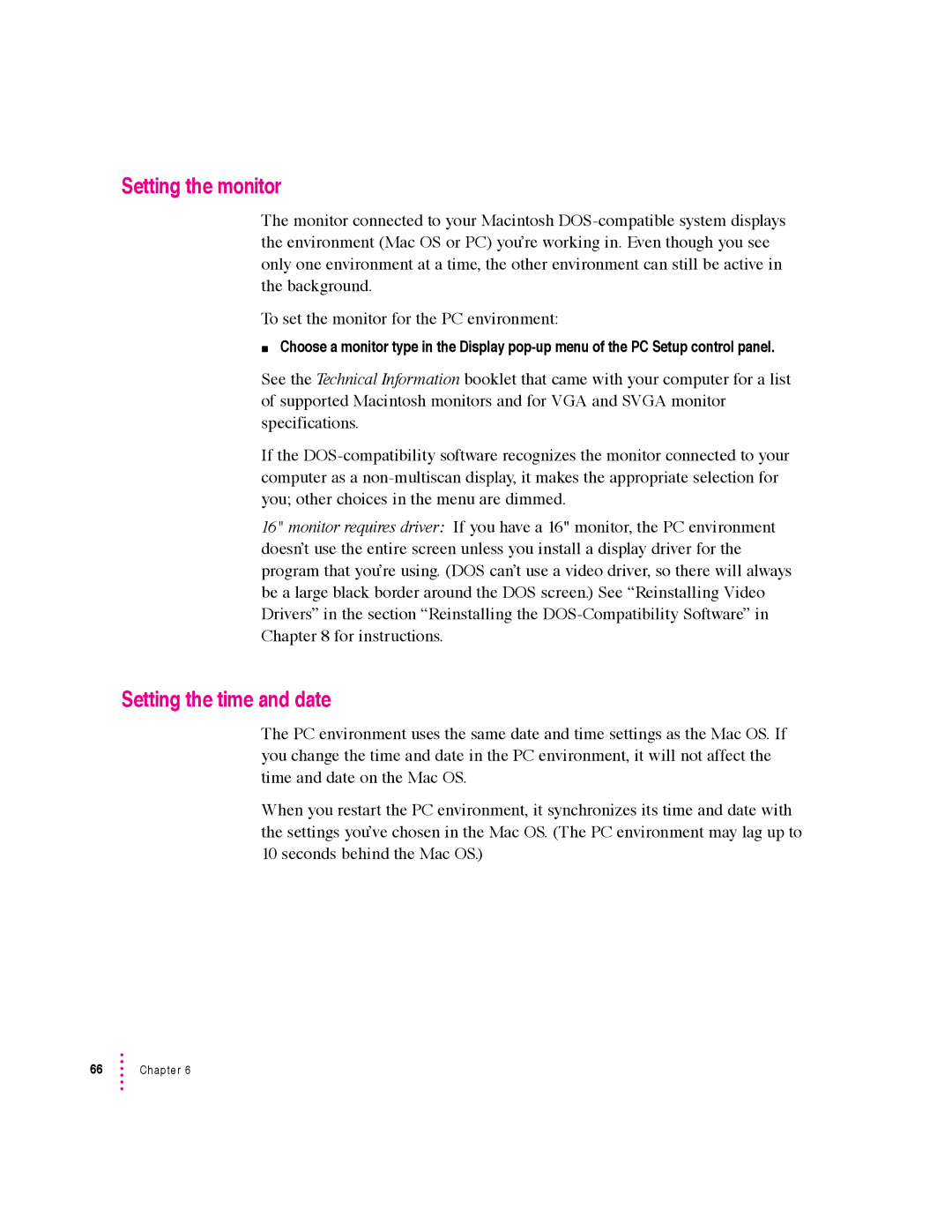 Apple 640 manual Setting the monitor, Setting the time and date 