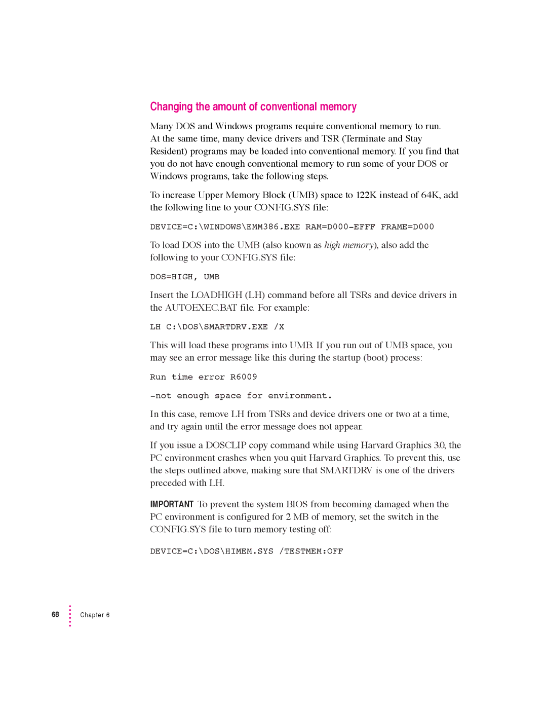 Apple 640 manual Changing the amount of conventional memory 