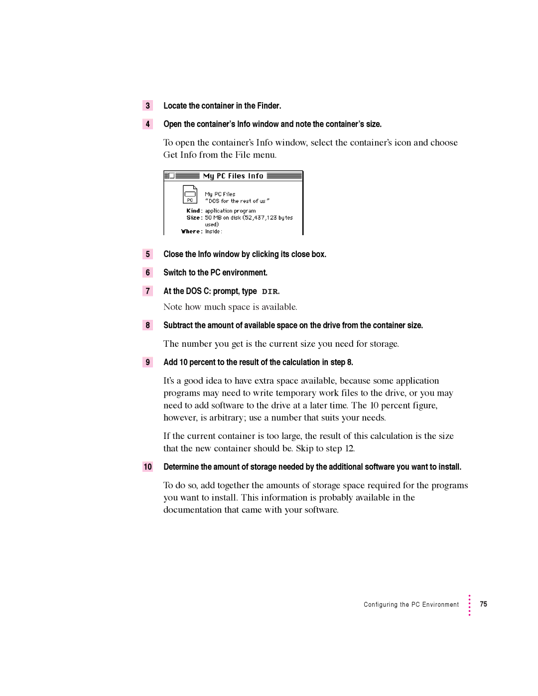 Apple 640 manual Number you get is the current size you need for storage 