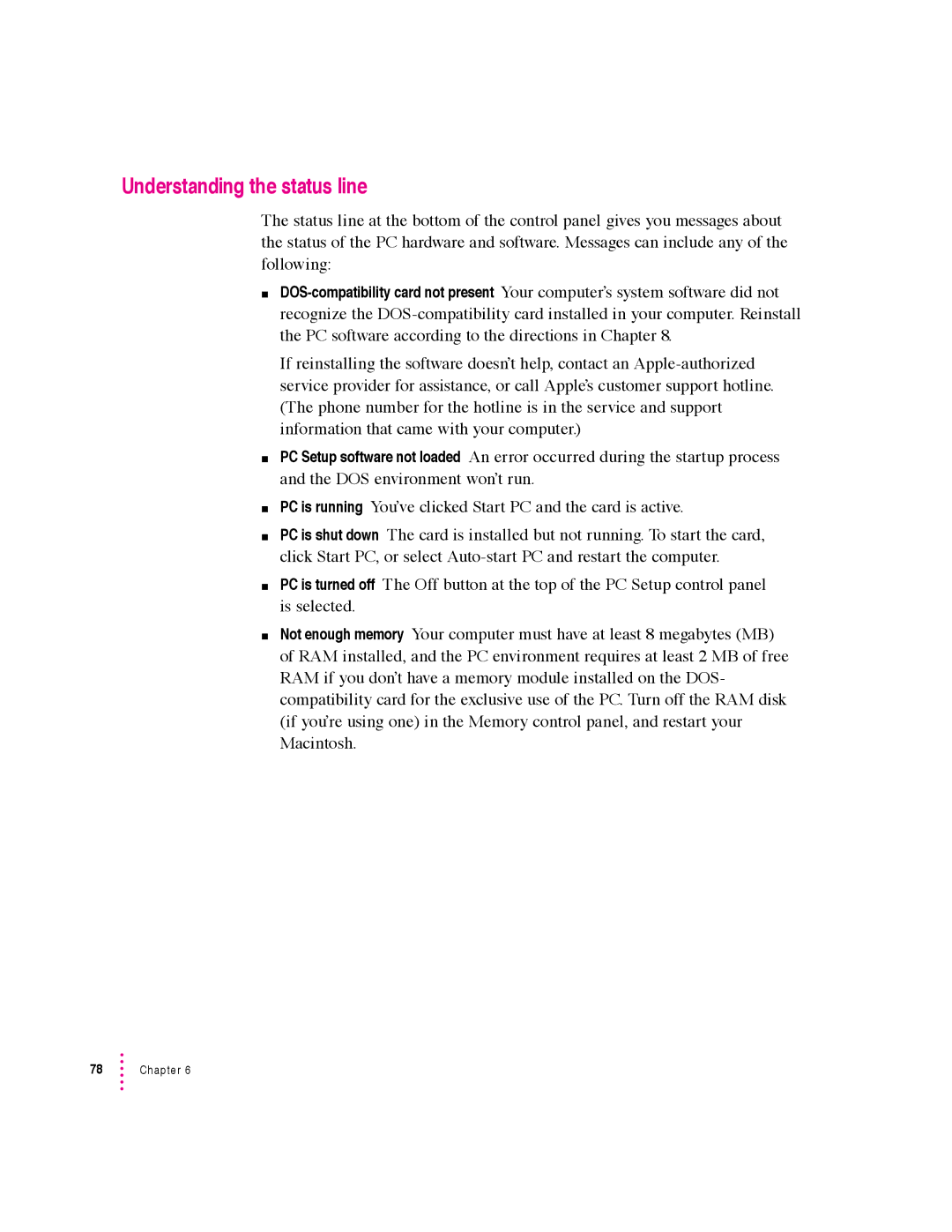 Apple 640 manual Understanding the status line 