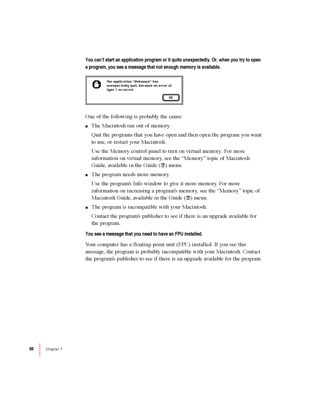 Apple 640 manual You see a message that you need to have an FPU installed 