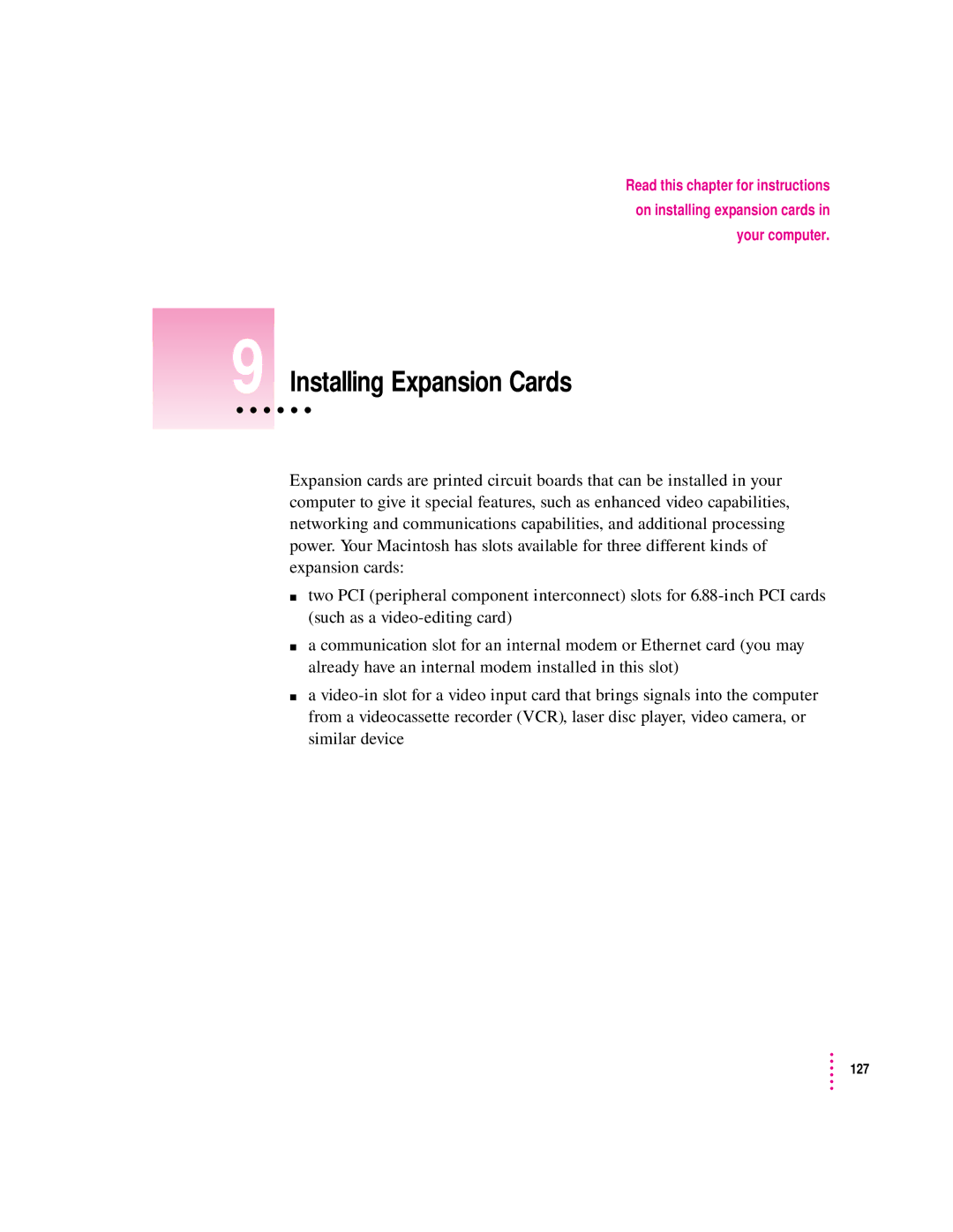 Apple 6400 appendix Installing Expansion Cards 