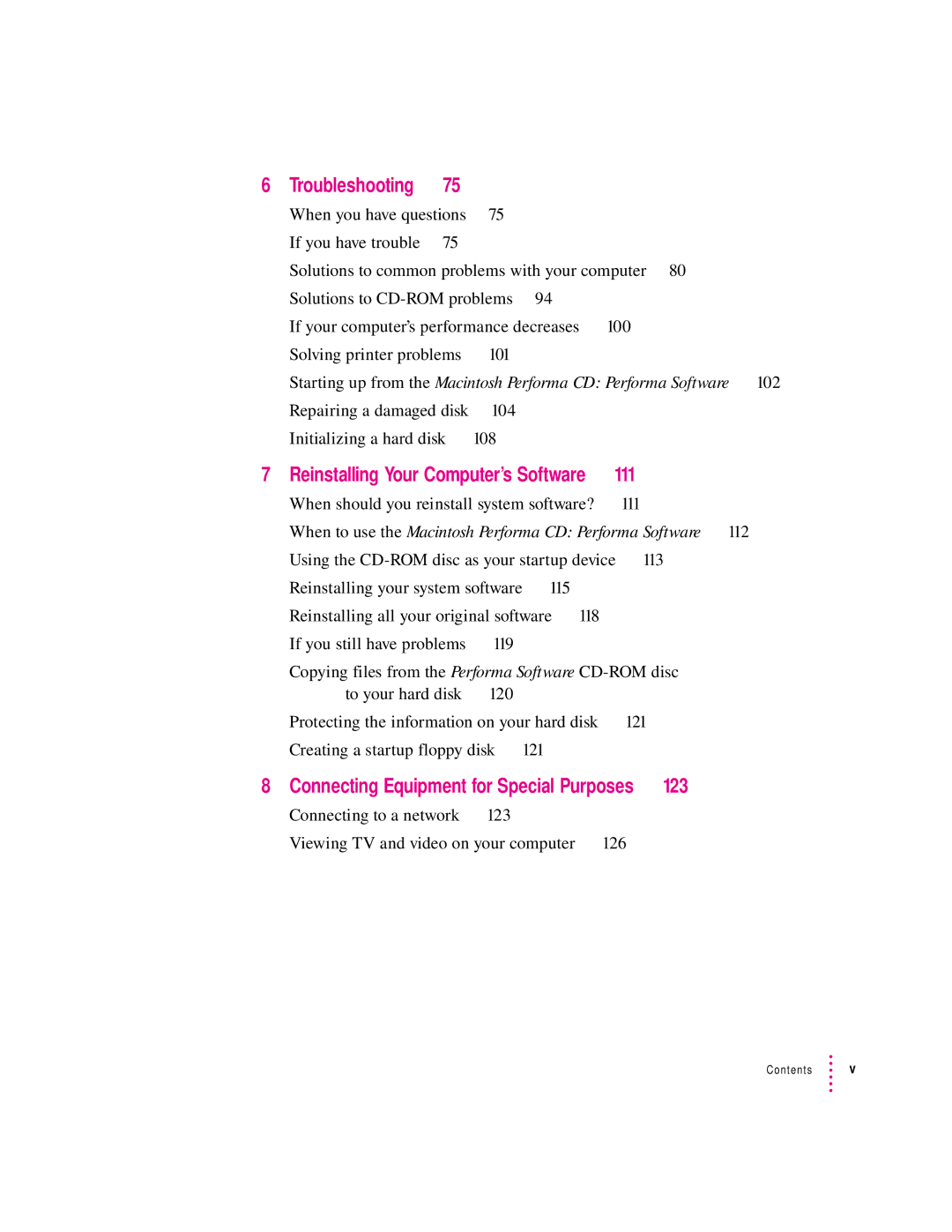 Apple 6400 appendix Troubleshooting, 123 