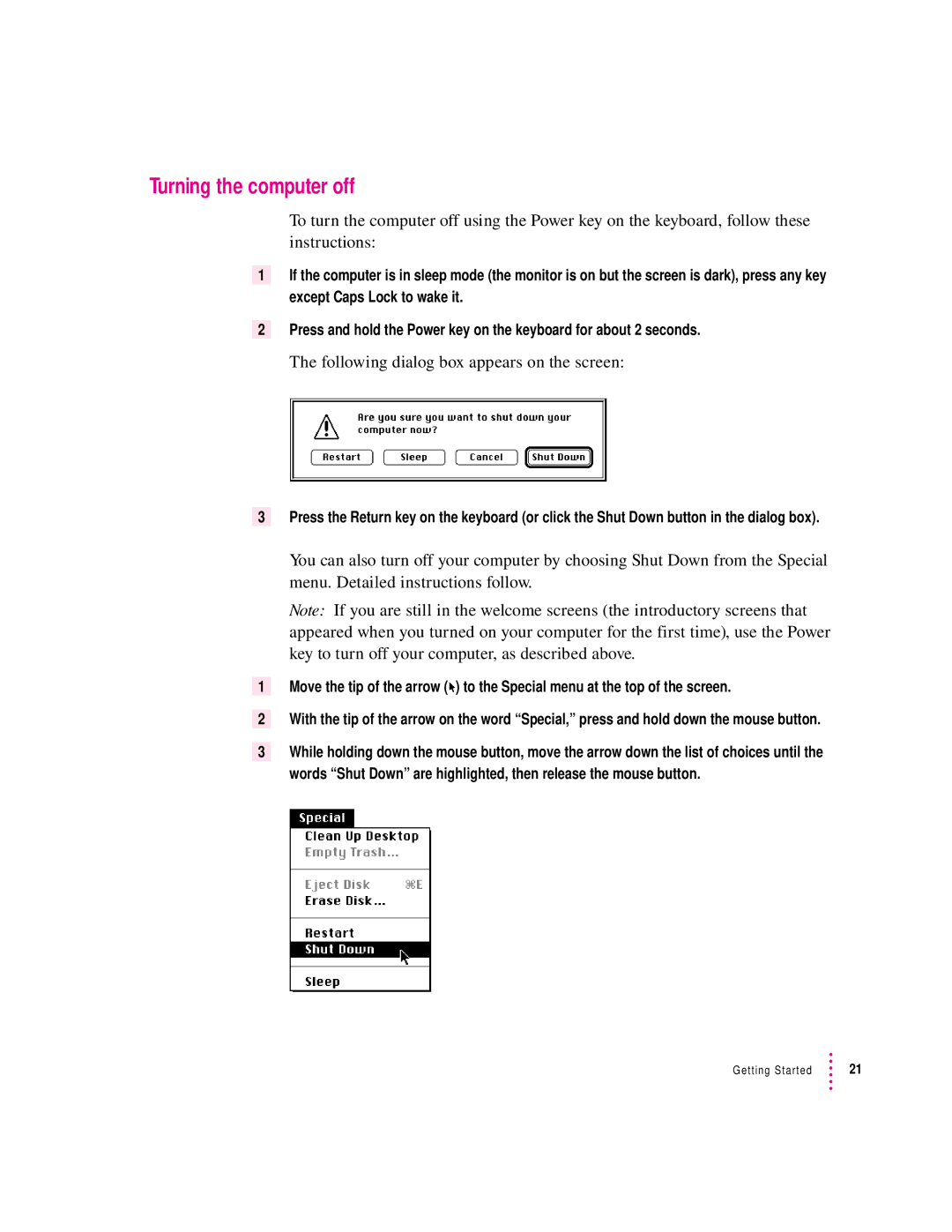 Apple 6400 appendix Turning the computer off 