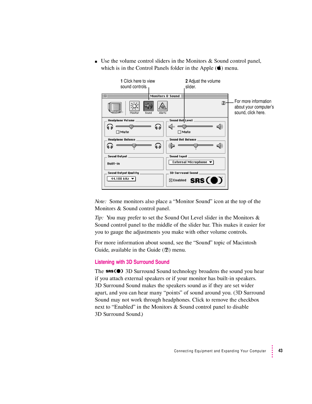 Apple 6400 appendix Listening with 3D Surround Sound 