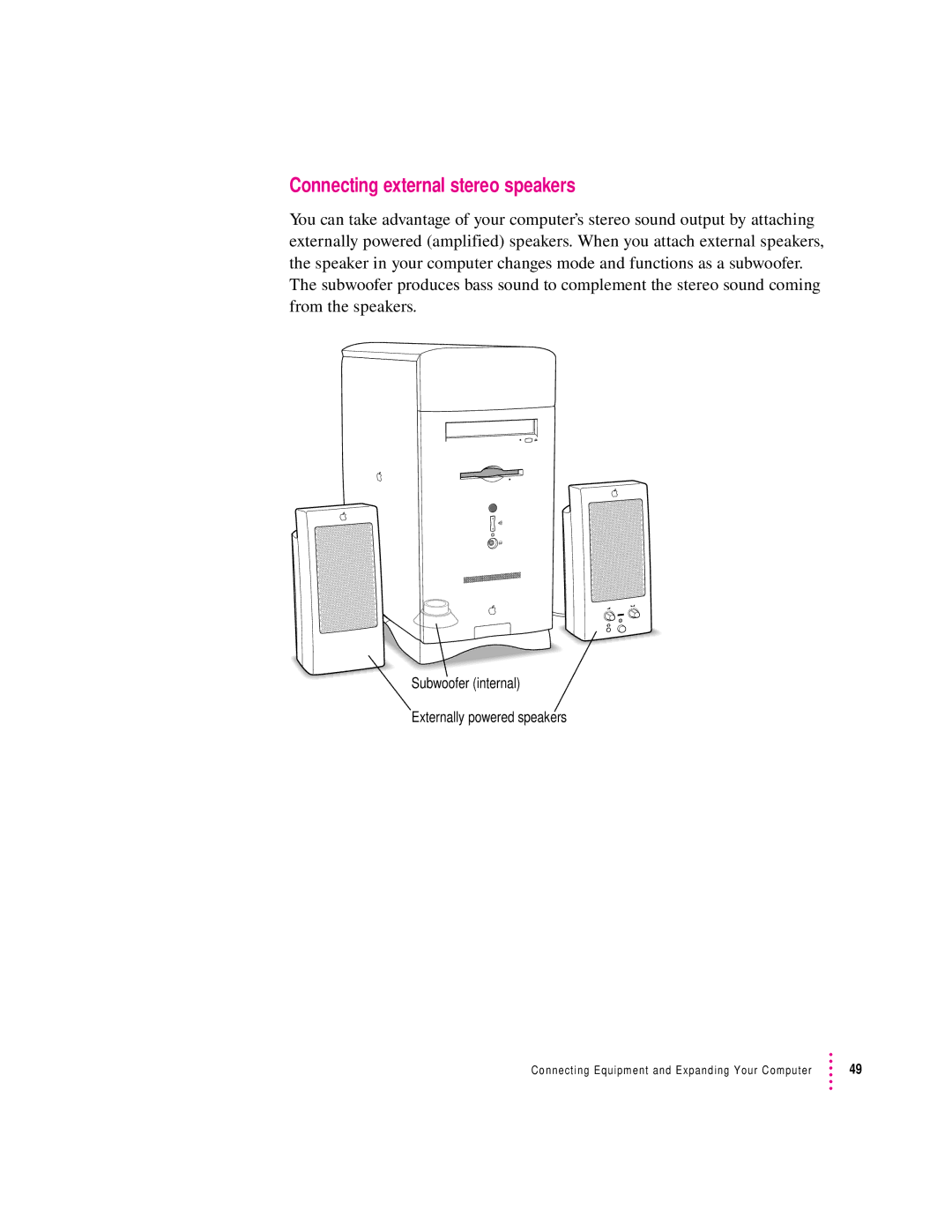 Apple 6400 appendix Connecting external stereo speakers 