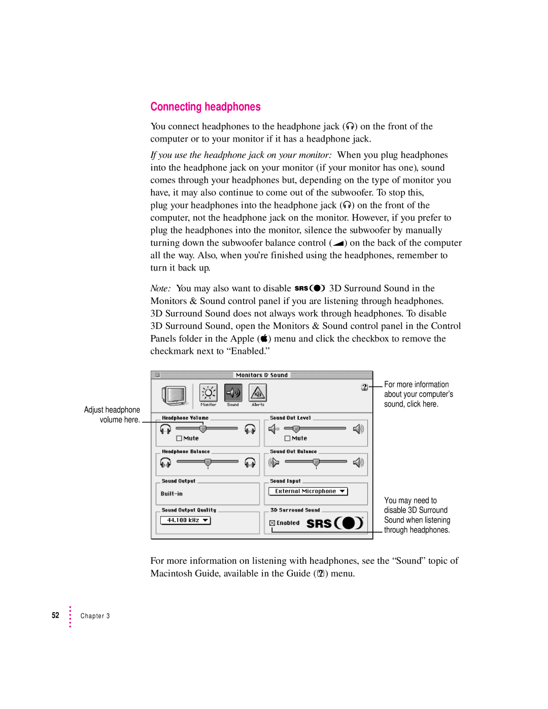 Apple 6400 appendix Connecting headphones 