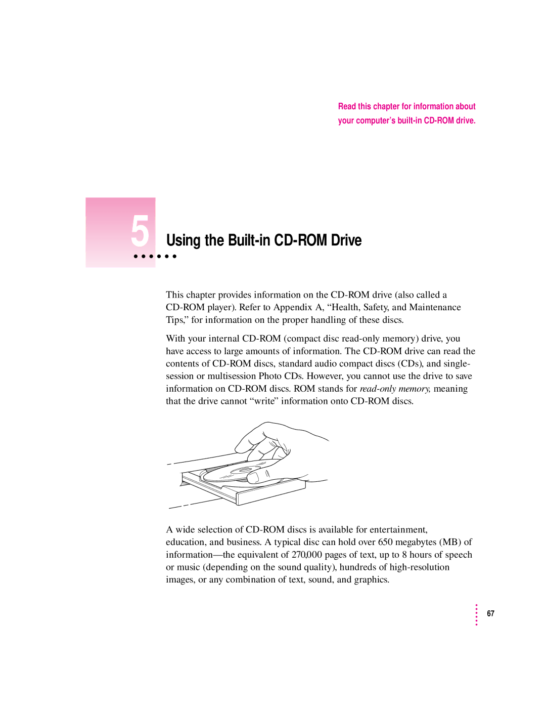 Apple 6400 appendix Using the Built-in CD-ROM Drive 