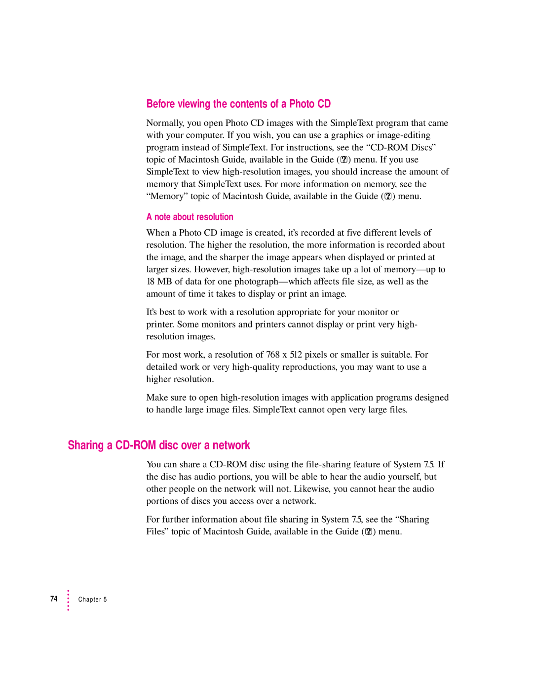 Apple 6400 appendix Sharing a CD-ROM disc over a network, Before viewing the contents of a Photo CD 
