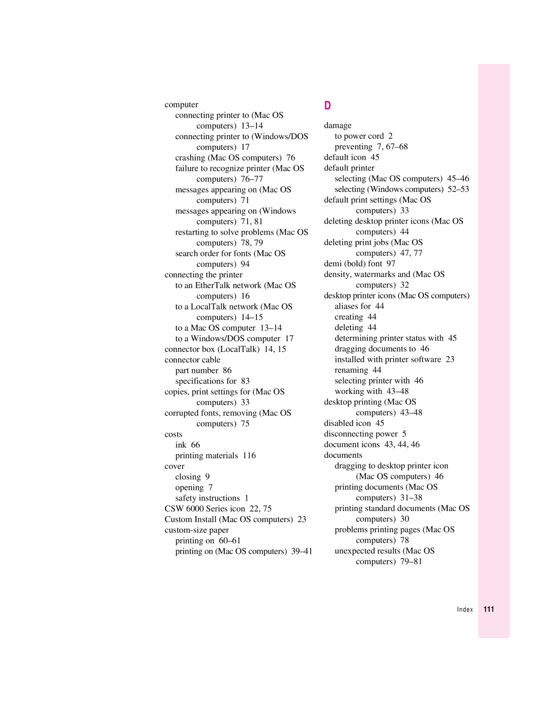 Apple 6500 manual Index 